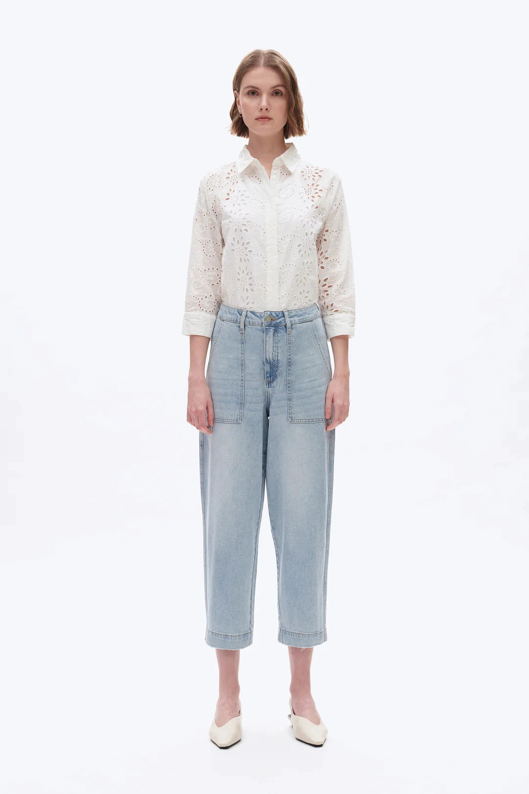 PreShrunkFabric Super High Rise Barrel Denim Jeans - Light Blue