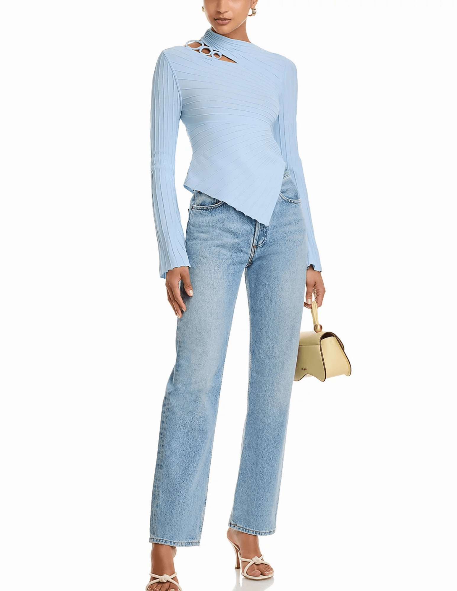 Cult Gaia Tayla Knit Long Sleeve Top SALE Easy to Wear CompressionFit