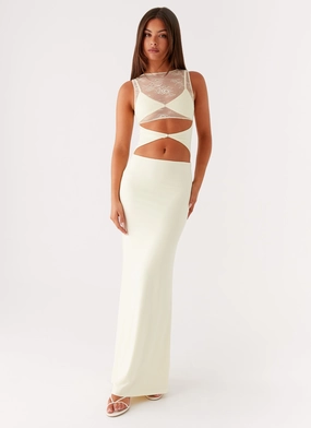 Tonal-Stitching Metallic-Shine Imperial Maxi Dress - Yellow