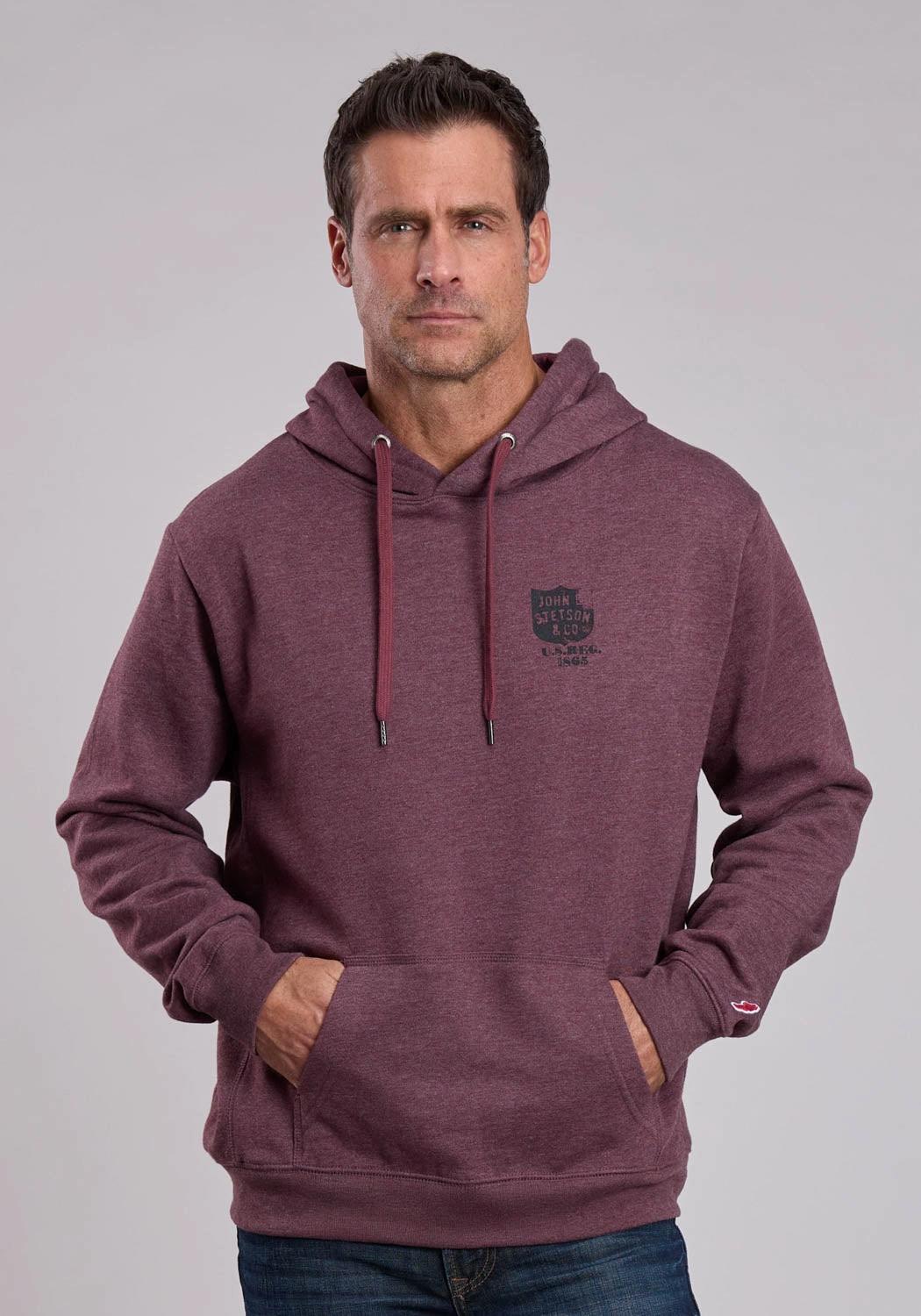 Stetson Mens Tri-Blend Shield Maroon Cotton Blend Hoodie Soft Touch Lining