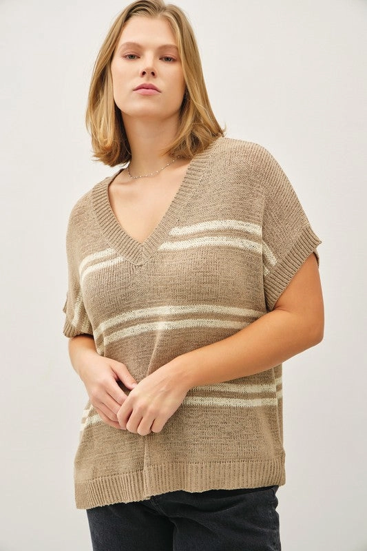 LILLIAN STRIPED V-NECK SWEATER TOP FlexibleCuff