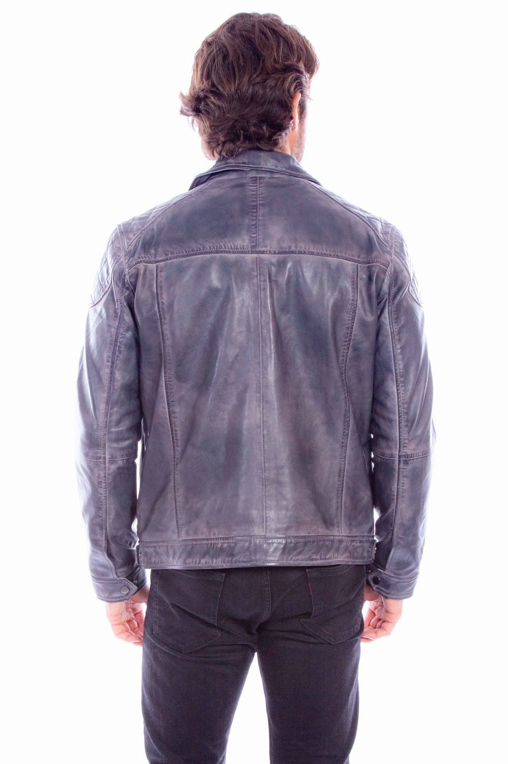Autumn Wear Modern Functional Design Scully Mens Zip Front Washed Grey Leather Leather Jacket
