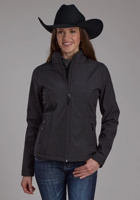 Weekend Style Stowable Hood Roper Womens Bonded Fleece Heather Charcoal Poly/Spandex Softshell Jacket