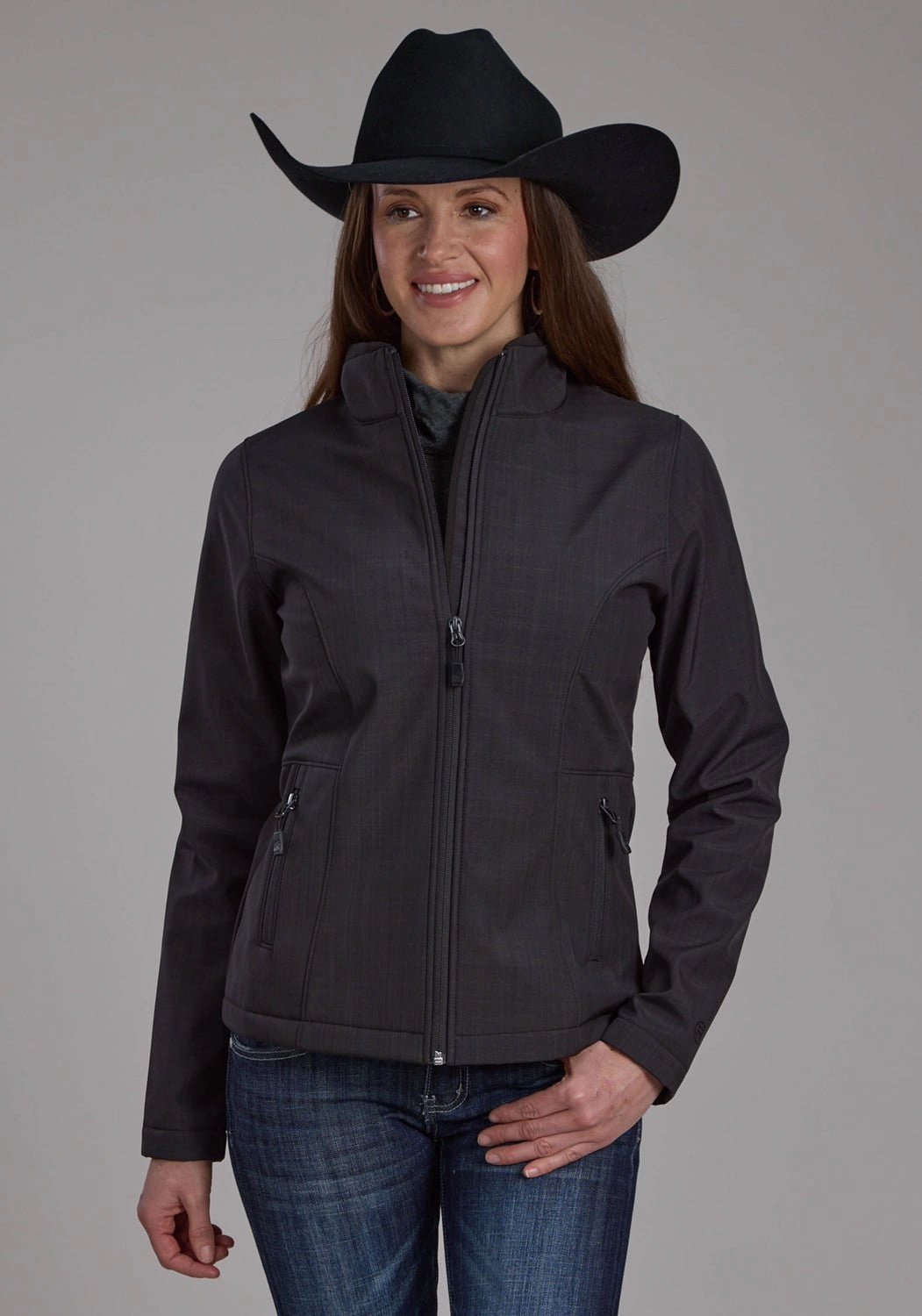 Roper Womens Bonded Fleece Heather Charcoal Poly/Spandex Softshell Jacket MoistureWickingTechnology