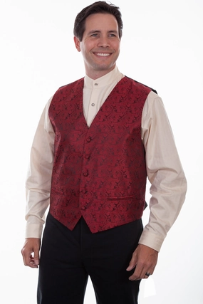 Scully Mens Red Polyester Paisley Vest Hypoallergenic Lining Stylish Outer Layer
