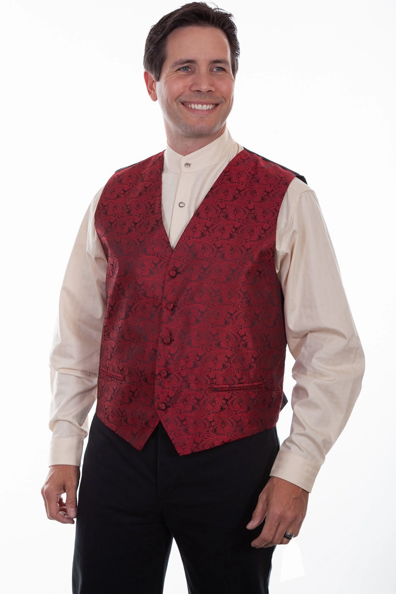 Scully Mens Red Polyester Paisley Vest Lightweight Feel Rugged Style