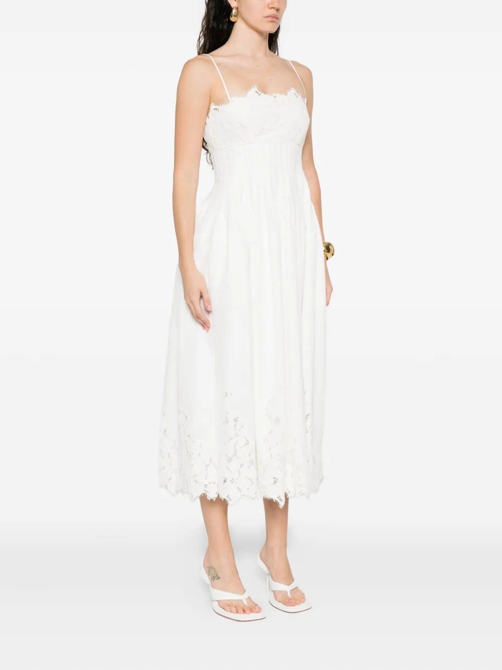 Lilianna Cotton Lace Midi Dress in White Classic and Modern Versatile Cut