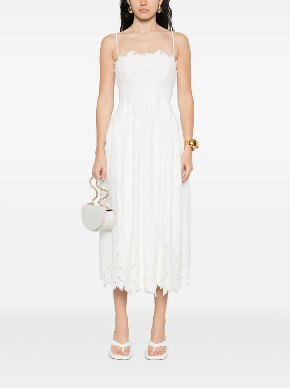 Lilianna Cotton Lace Midi Dress in White PlushLining