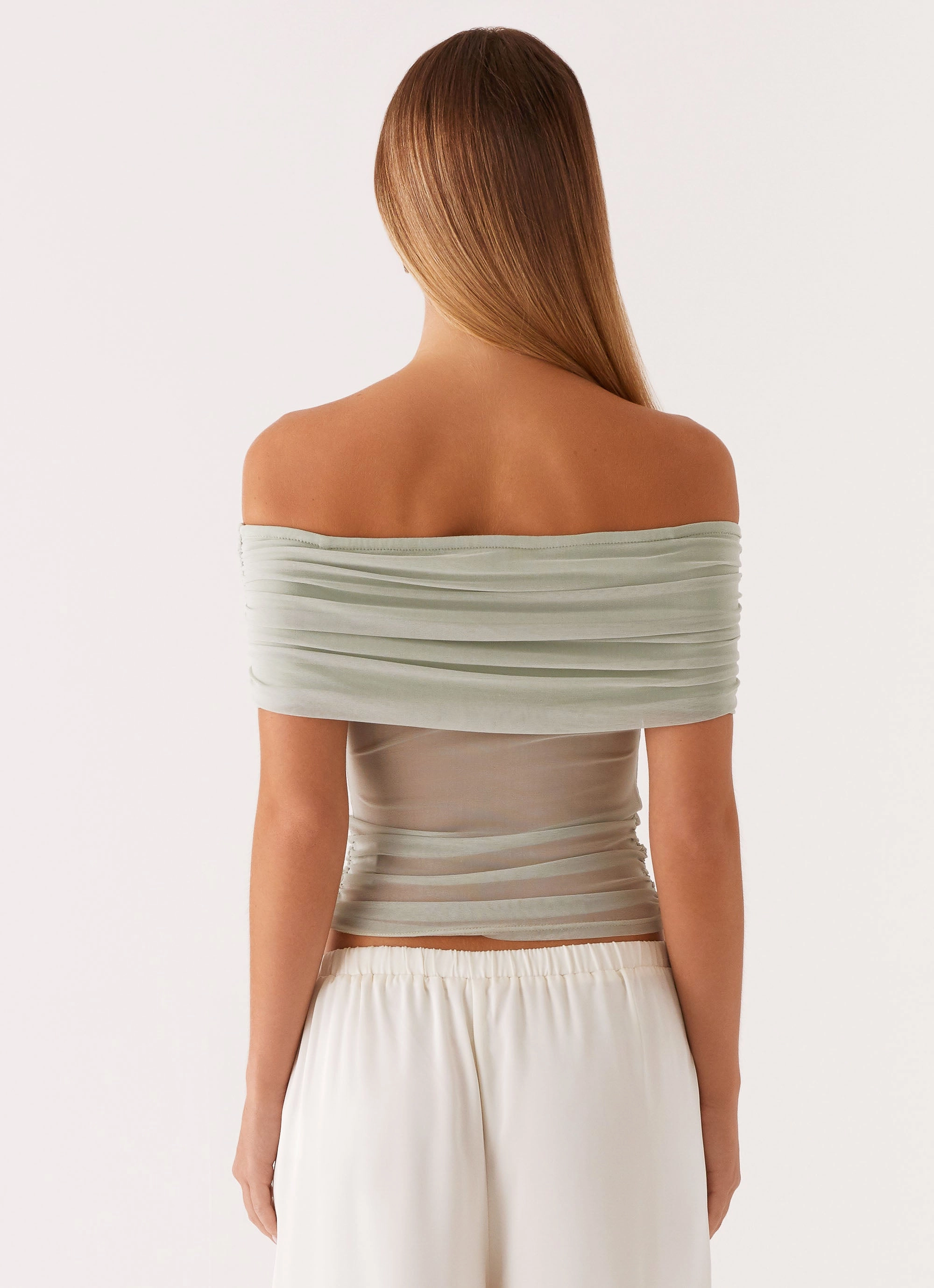 Nelly Off Shoulder Top - Pistachio Bamboo Fiber Fabric