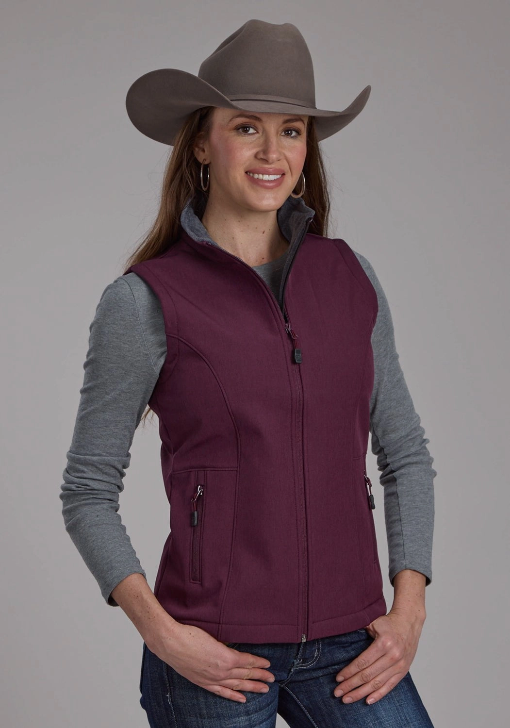Roper Womens Technical Fleece Wine Polyester Softshell Vest Breathable Softshell Layer UV Protective