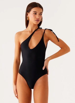 Drifted One Piece Swimsuit - Black Saltwater Resilient Tummy Control Panel