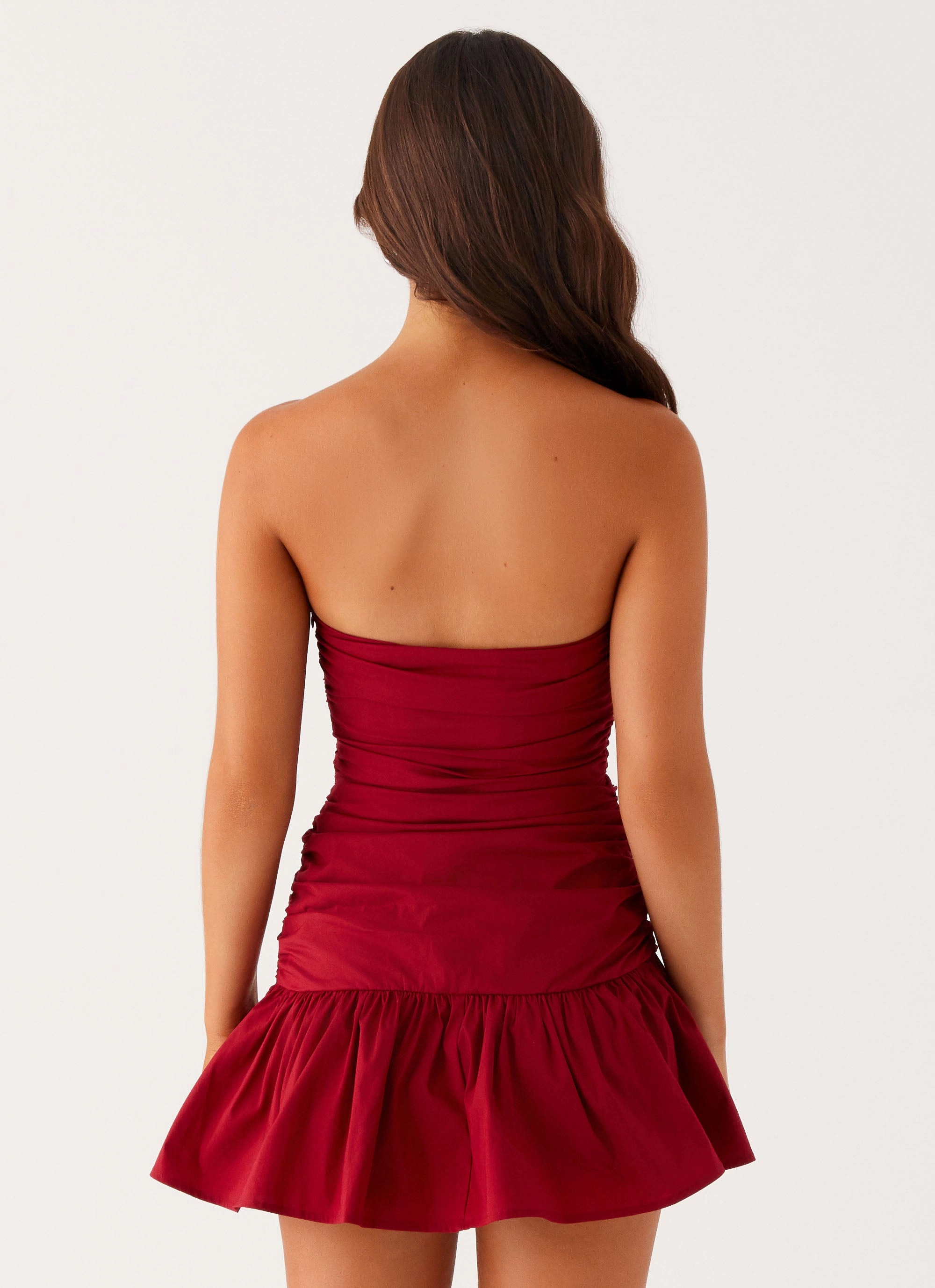 Sweetheart Cut Carmel Mini Dress - Merlot