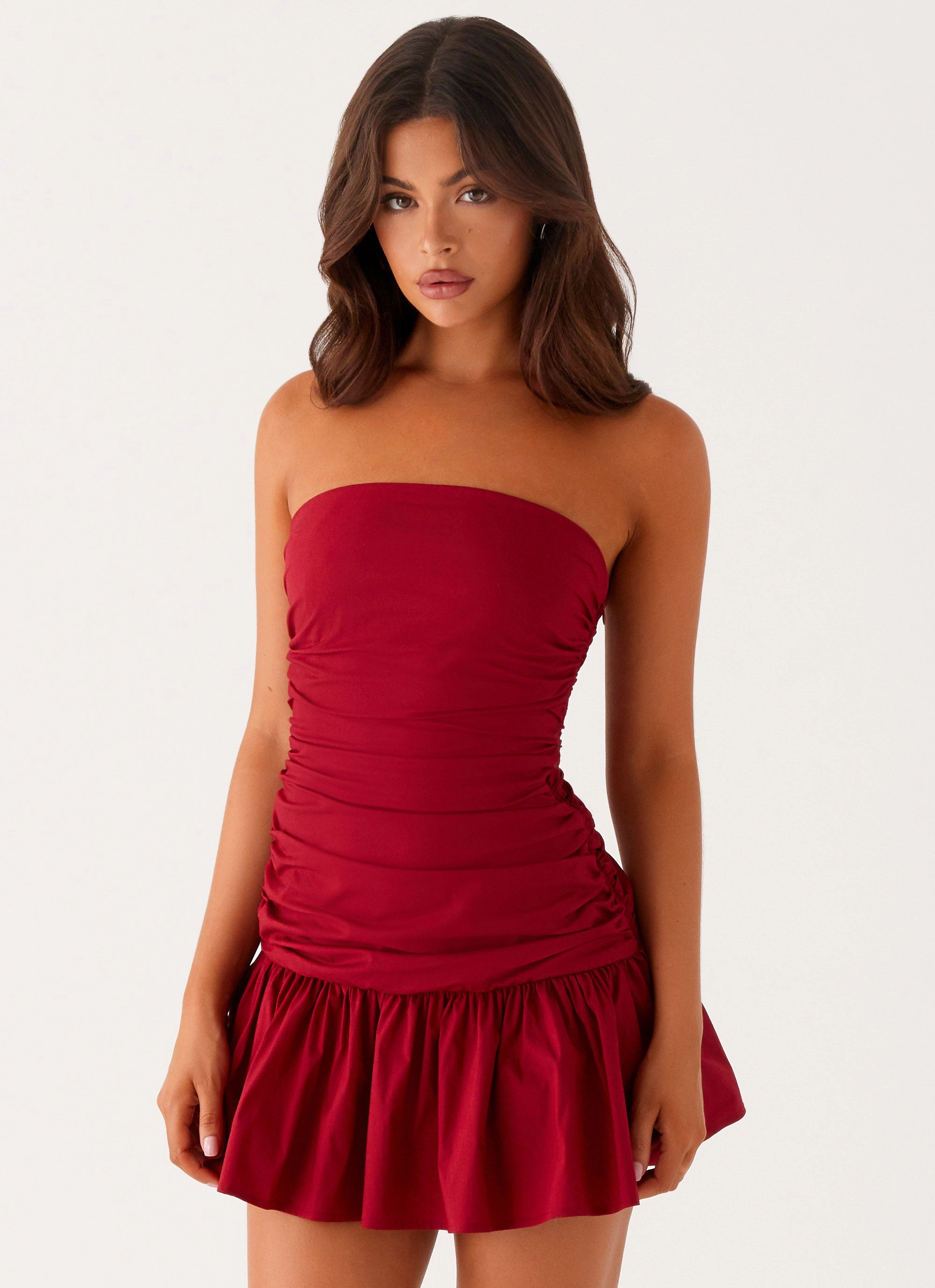 Carmel Mini Dress - Merlot Sheer-Overlay
