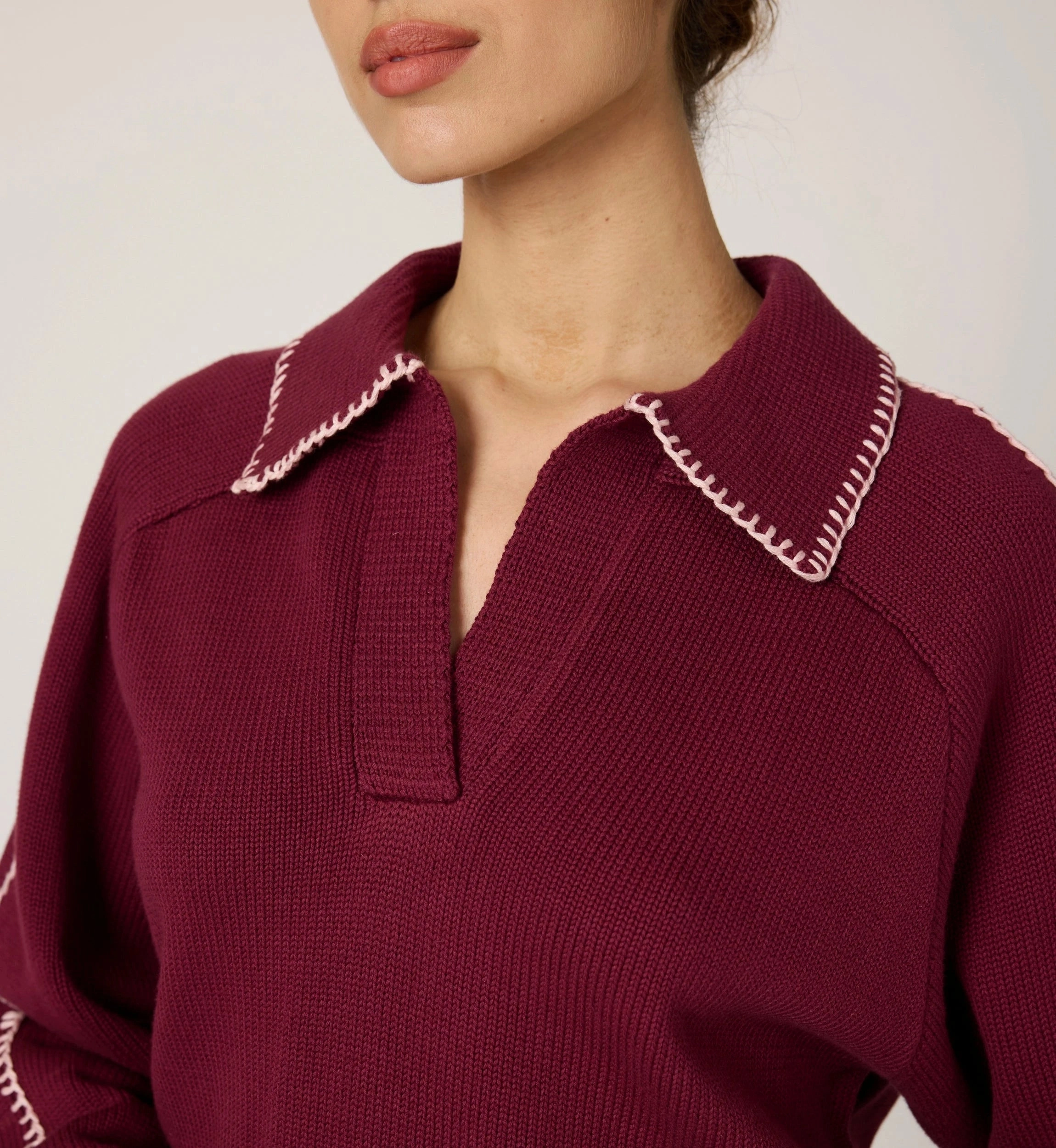 FlexibleRibbedTrims Elly Sweater | Zinfandel / Ivory