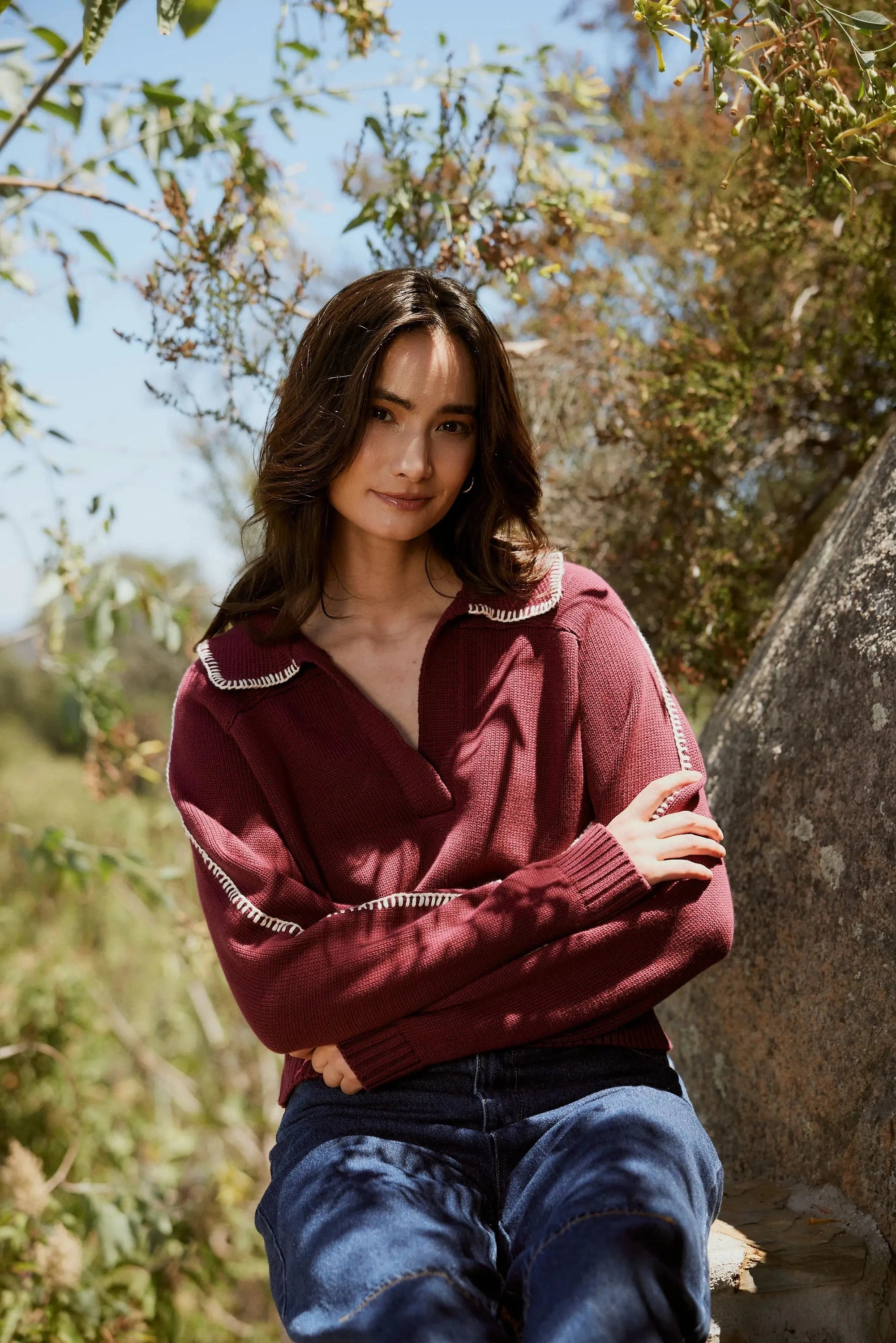 Elly Sweater | Zinfandel / Ivory Metallic Fiber Blend