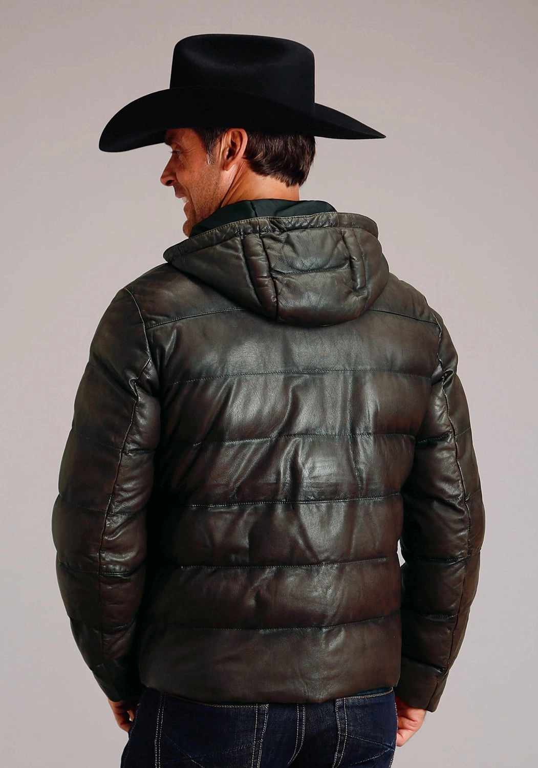 Stetson Mens Quilted Zip Grey Leather Leather Jacket Easy Clean Material