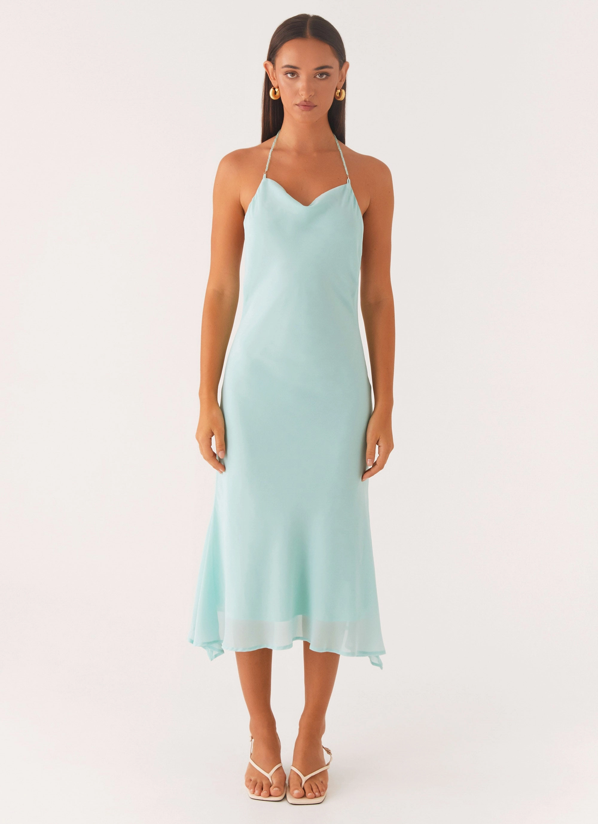 Chic Statement Deep Dive Midi Dress - Pale Blue