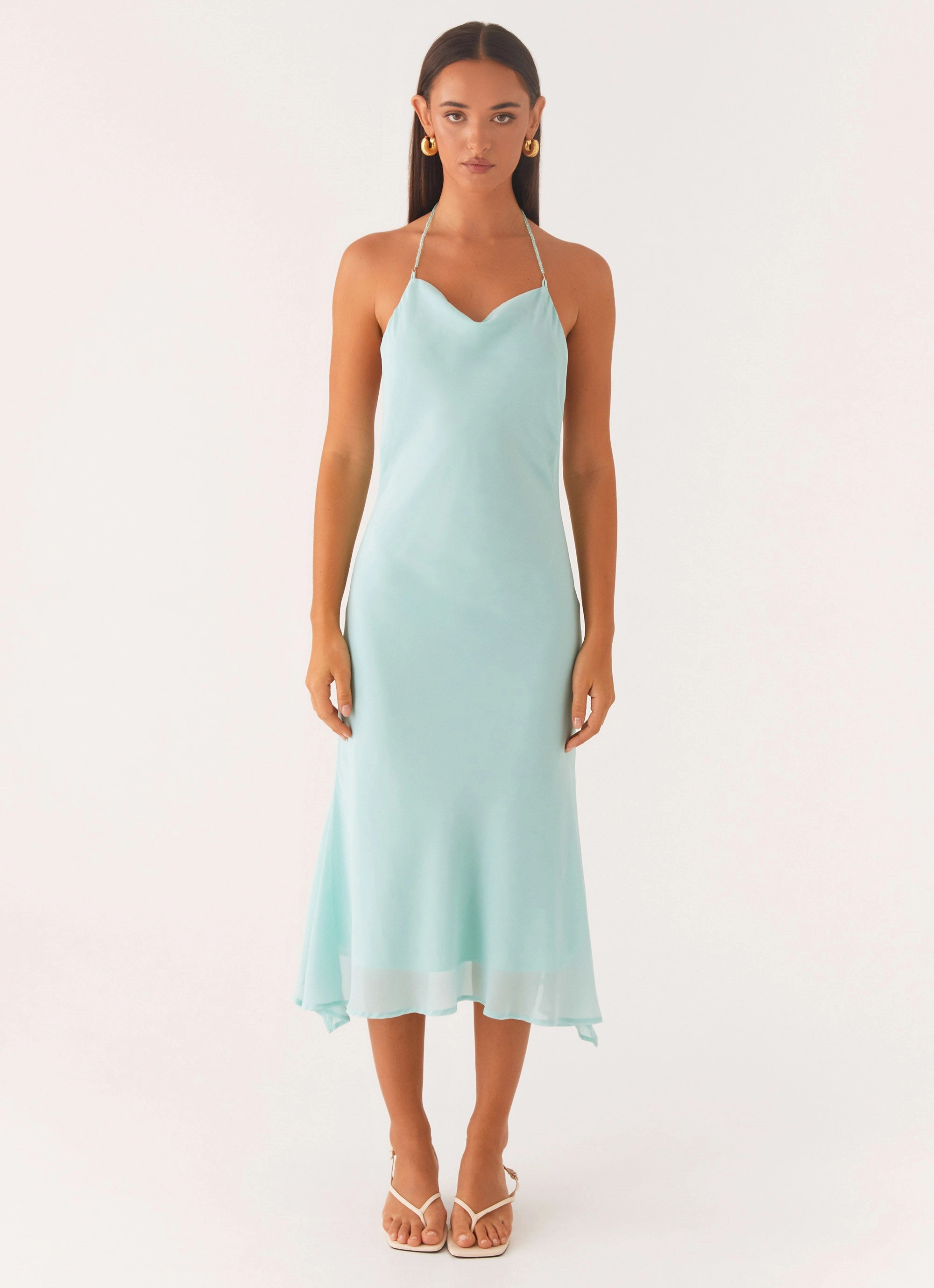 Layered Comfort Wear Weekend Fresh Deep Dive Midi Dress - Pale Blue