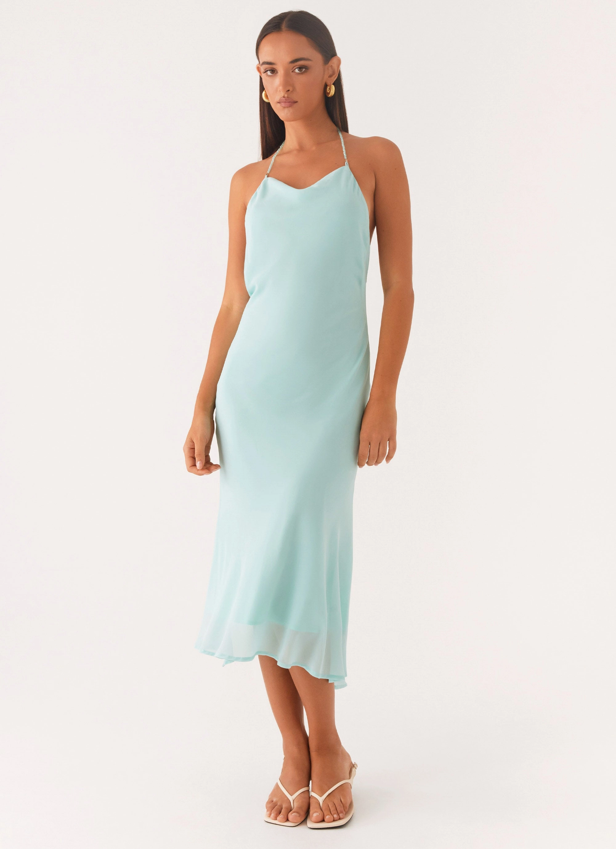 Wrap-Style Deep Dive Midi Dress - Pale Blue