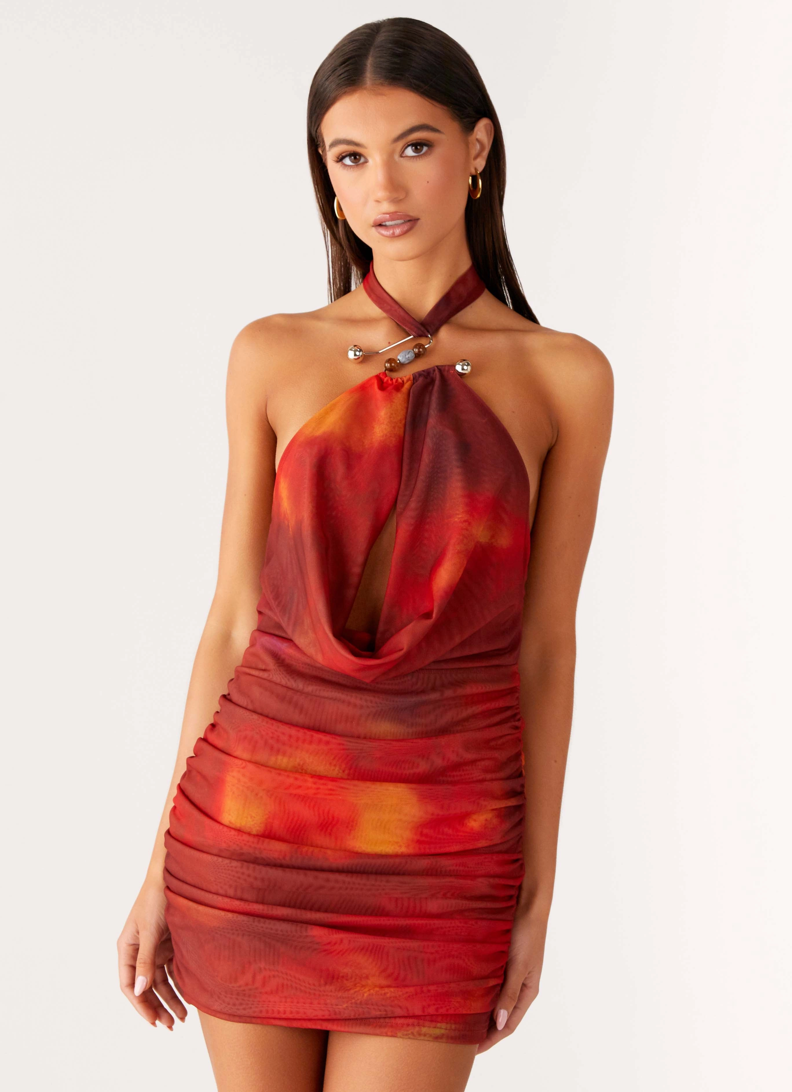 Midnight Ember Mini Dress - Scarlet Blur Classic Design Neat Finish
