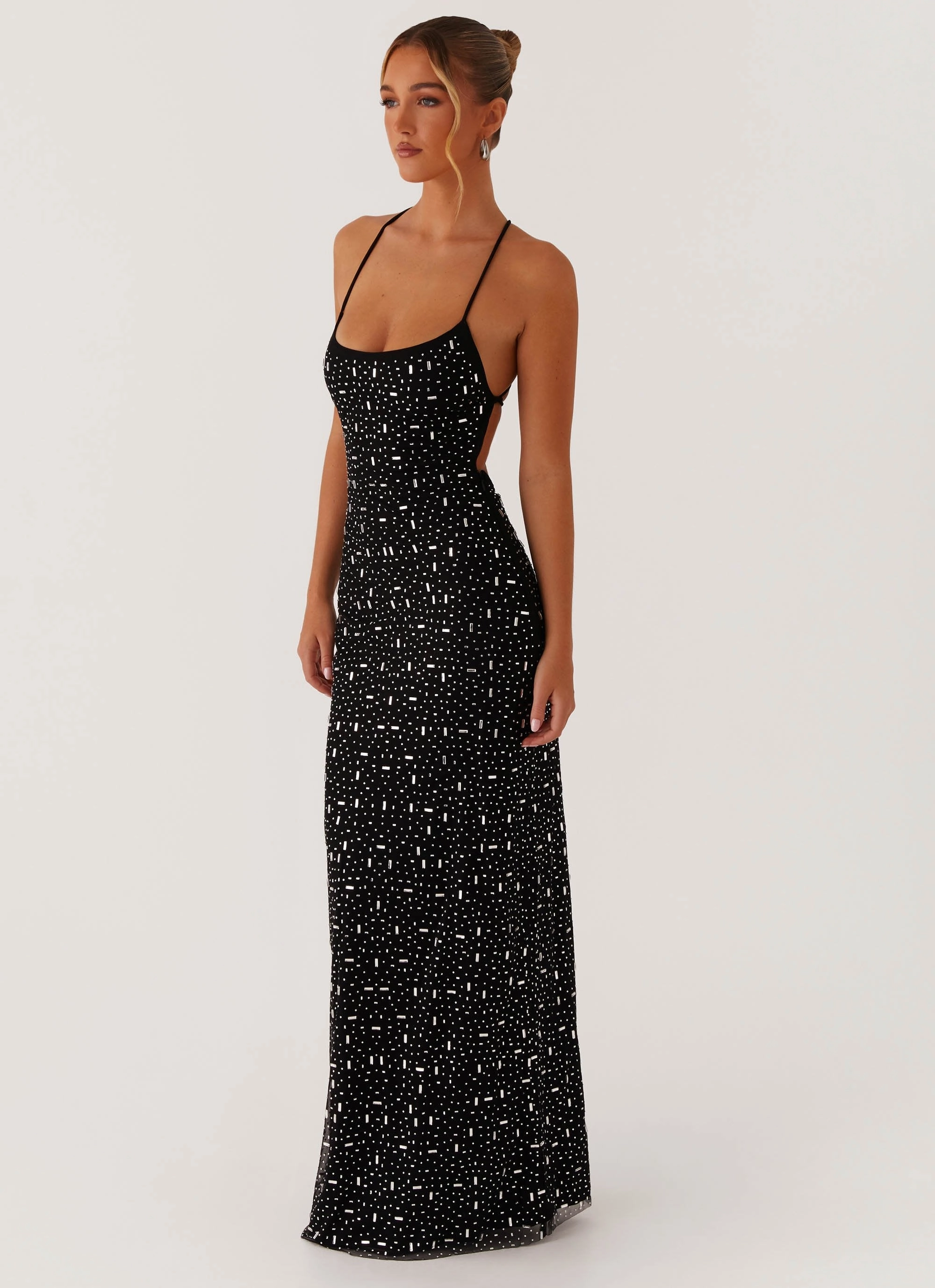 Cressida Rhinestone Mesh Maxi Dress - Black CrinkleResistantWeave Refined Cut