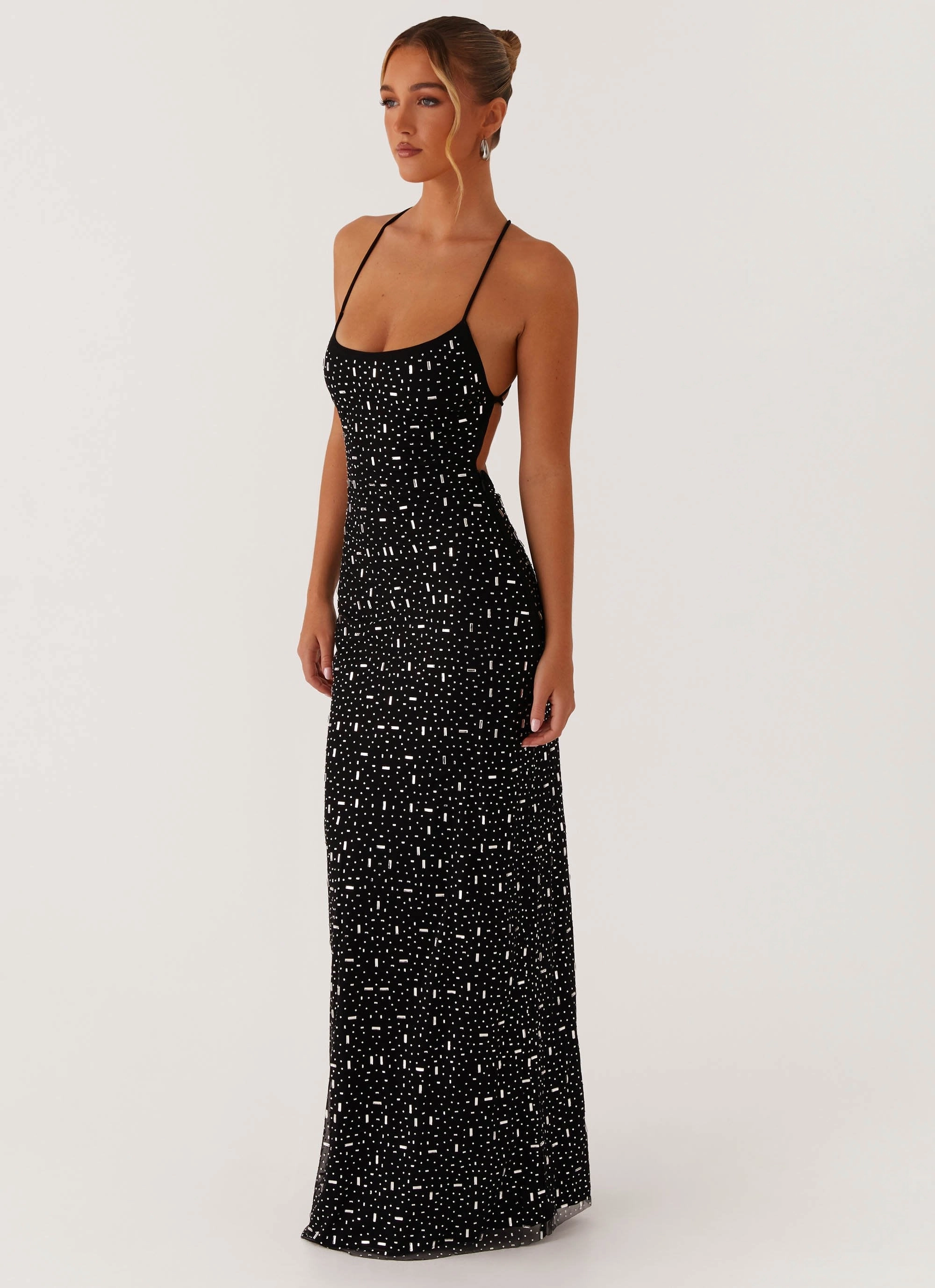 Cressida Rhinestone Mesh Maxi Dress - Black Bohemian-Style