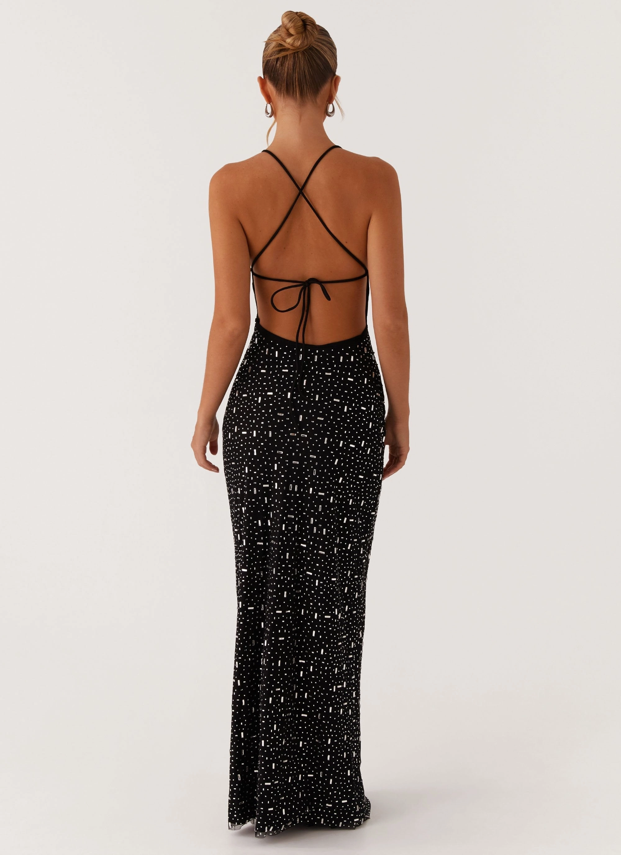 Breathable Layering City Ready Cressida Rhinestone Mesh Maxi Dress - Black