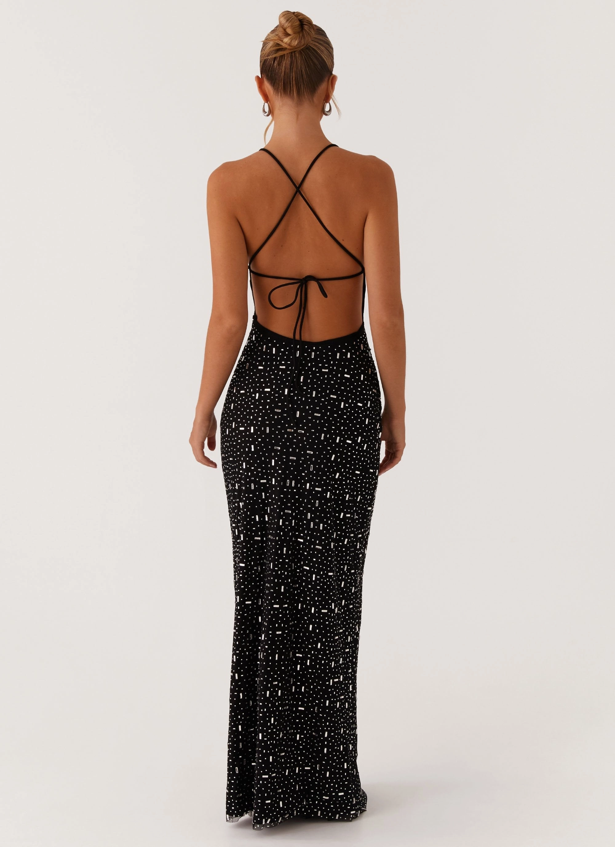 Autumn-Season Glamorous look Cressida Rhinestone Mesh Maxi Dress - Black