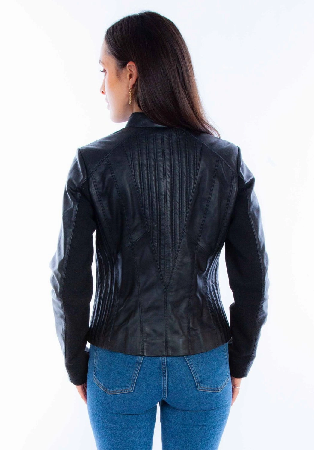 Scully Womens Ribbed Motorcycle Black Lamb Leather Leather Jacket Logo Free Style Cozy Fit