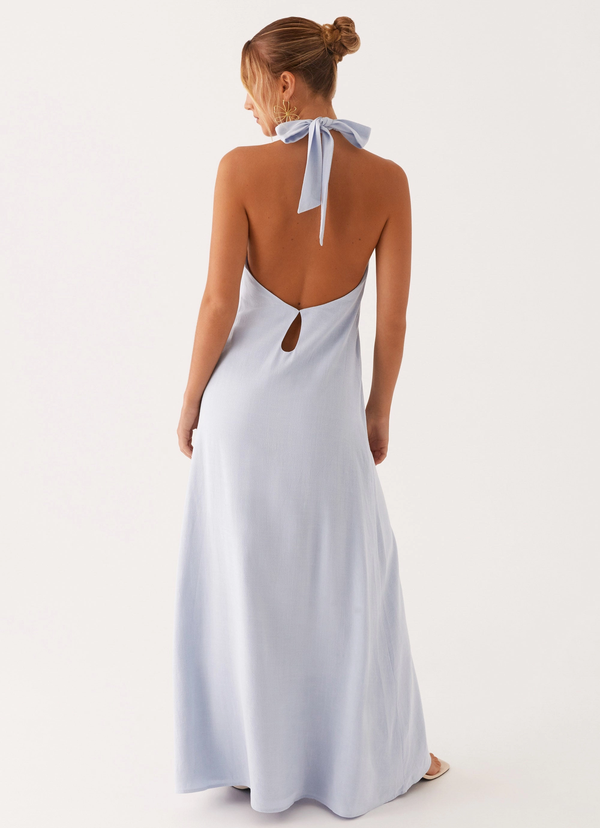 Golden Child Linen Maxi Dress - Blue Contrast-Lining Elastic-Cuff