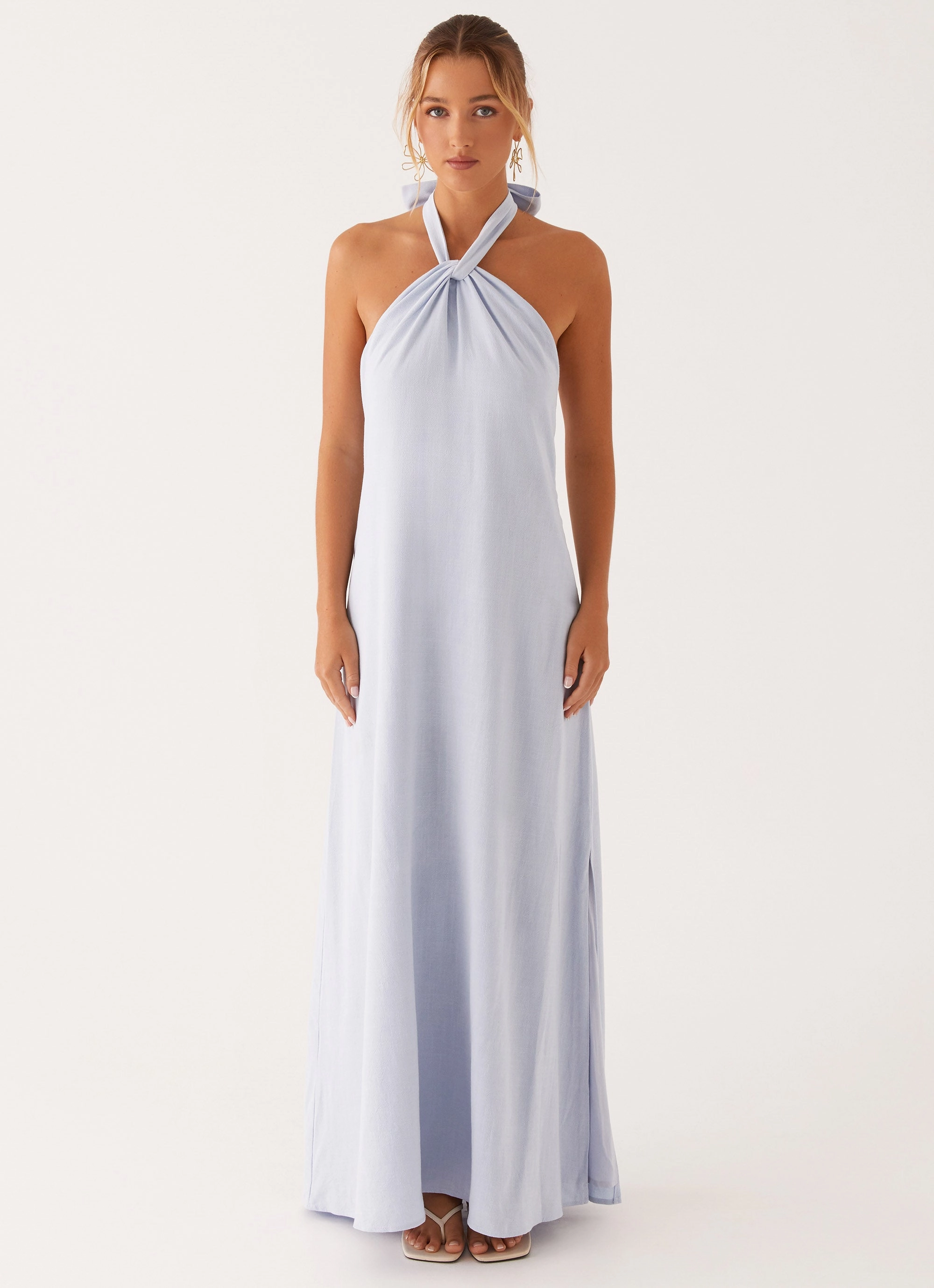 Golden Child Linen Maxi Dress - Blue Minimalist fit-and-flare