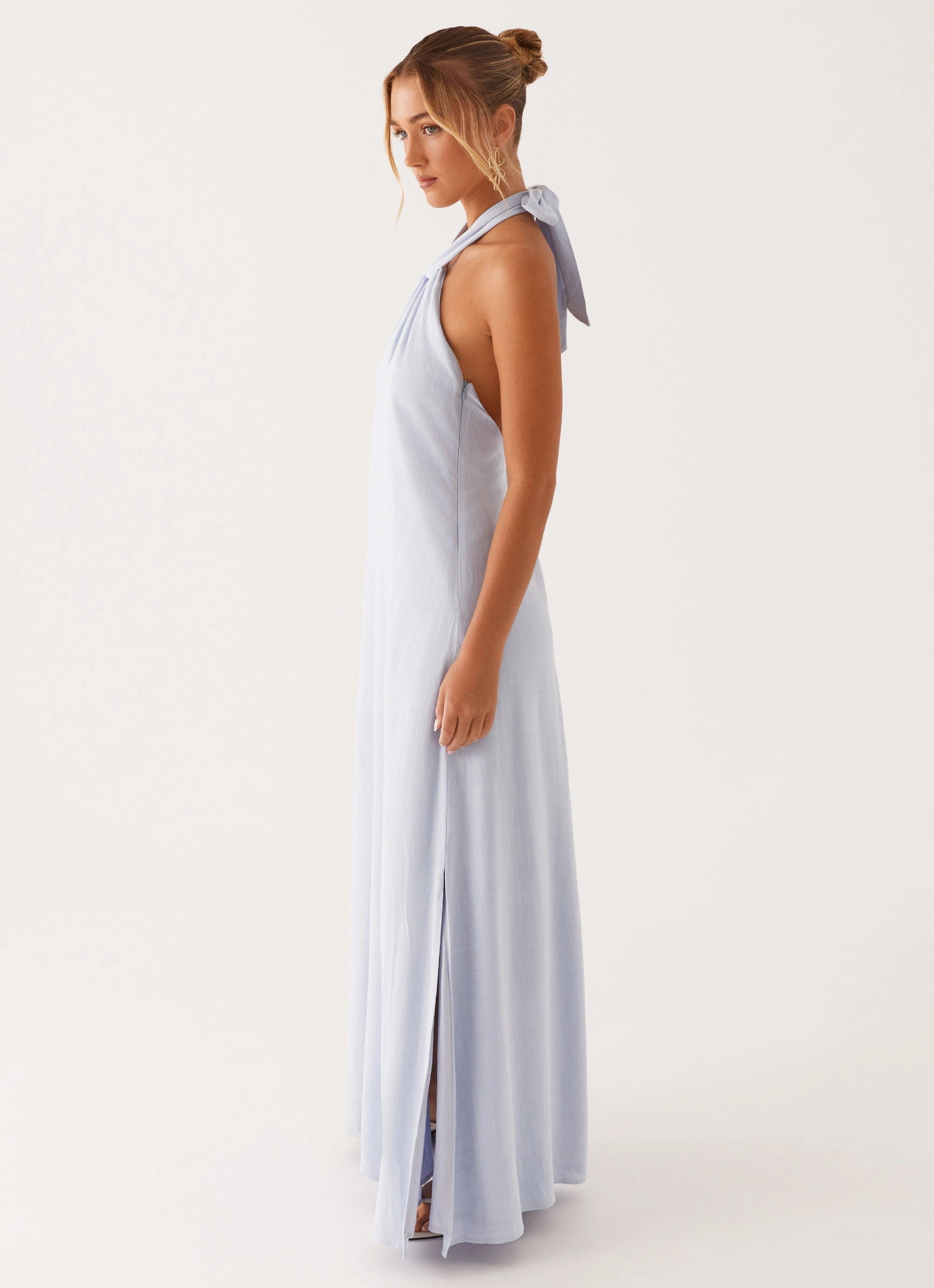 Flowing Layers Golden Child Linen Maxi Dress - Blue