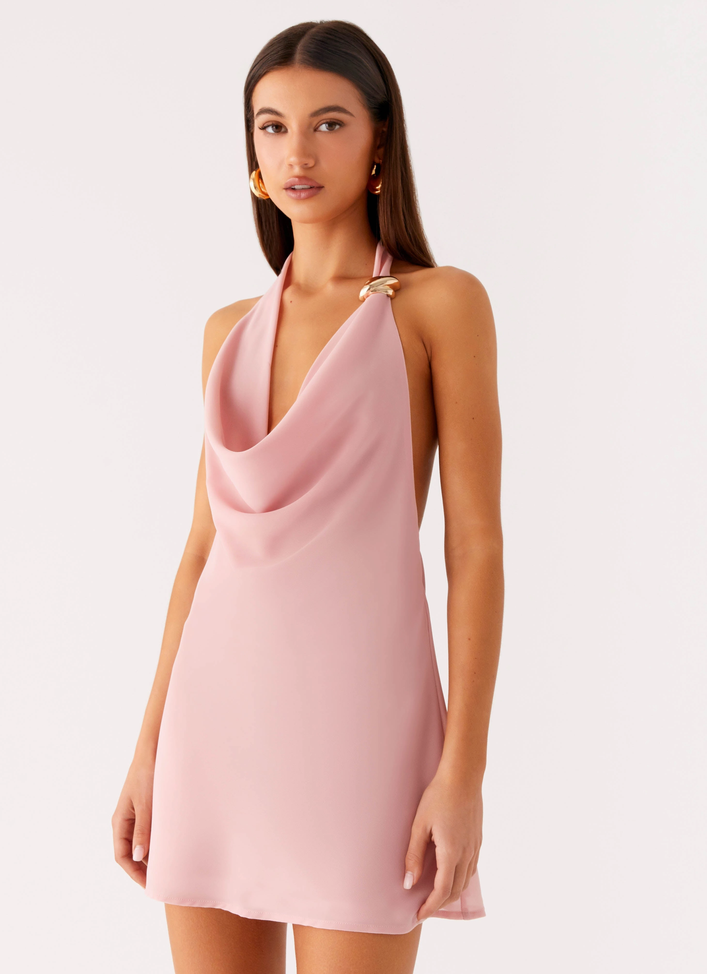 Stylish Choice Coral Meadow Cowl Mini Dress - Pink