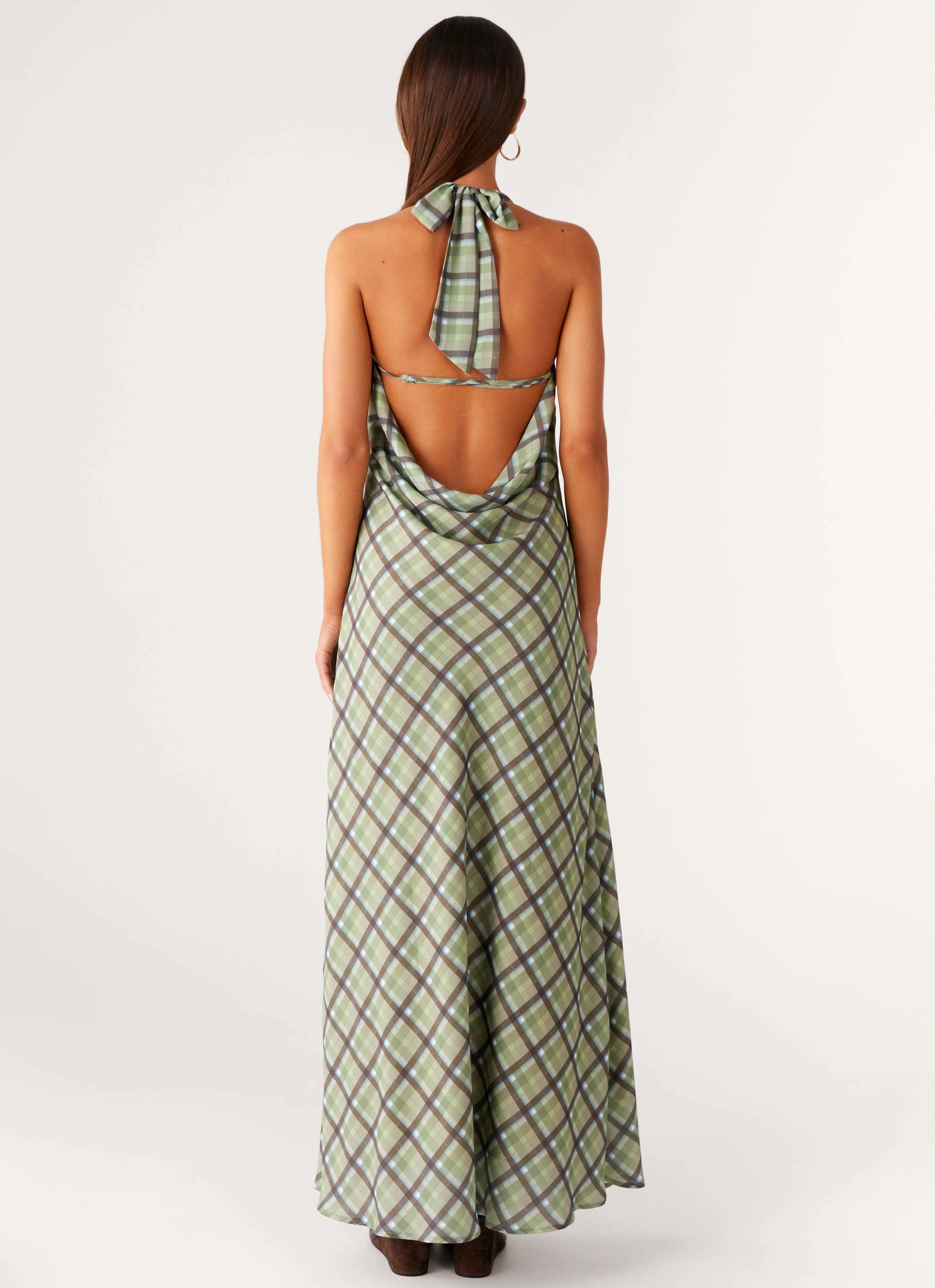 Coralie Maxi Dress - Cedar Check Tonal-Stitching