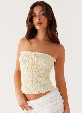 Ventilated Panels Cordelia Shirred Tube Top - Lemon