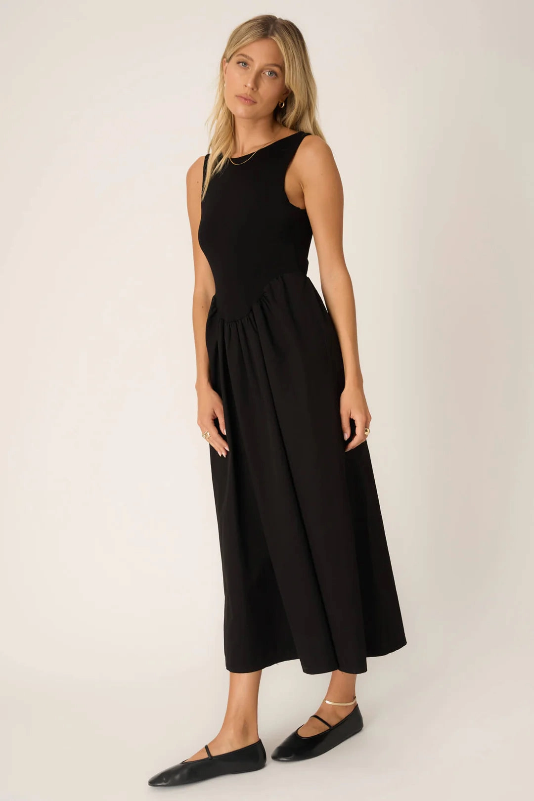 Elastic Edge Binding Corinne Mixed Fabric Tank Dress