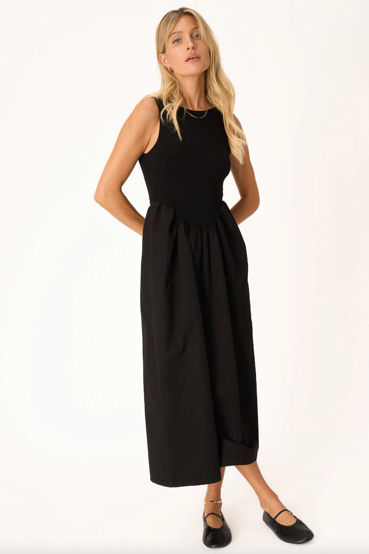 Corinne Mixed Fabric Tank Dress Event Glow