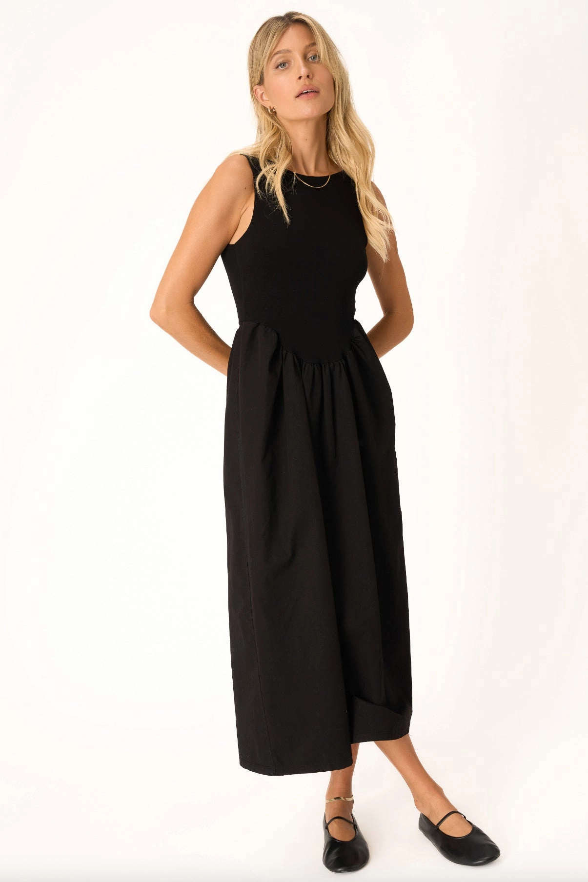 Corinne Mixed Fabric Tank Dress wrap waist Casual Wear