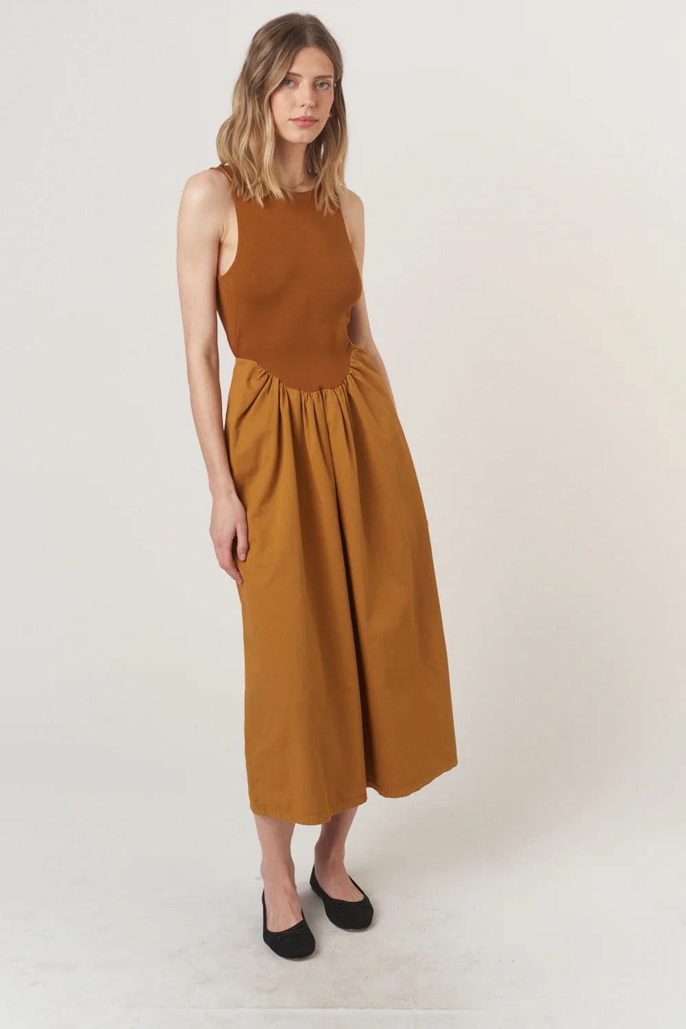 Corinne Soft Mixed Fabric Tank Dress - Cinnamon Smart Pairing