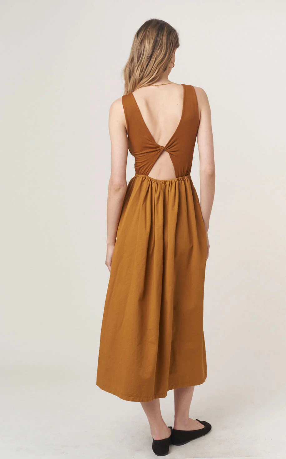 V Neck Design SeamlessKnitConstruction Corinne Soft Mixed Fabric Tank Dress - Cinnamon