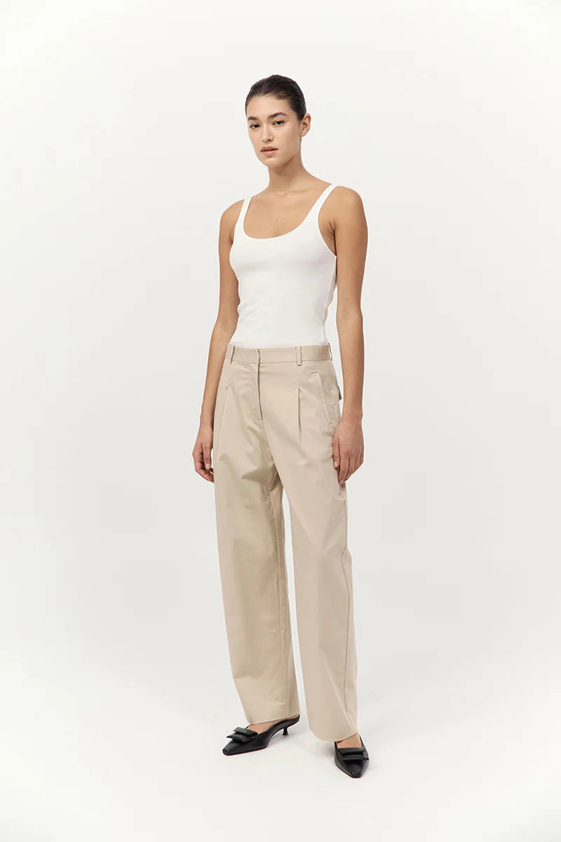 Cotton Barrel Leg Pants in Champagne Easy Travel Stretchy Waist