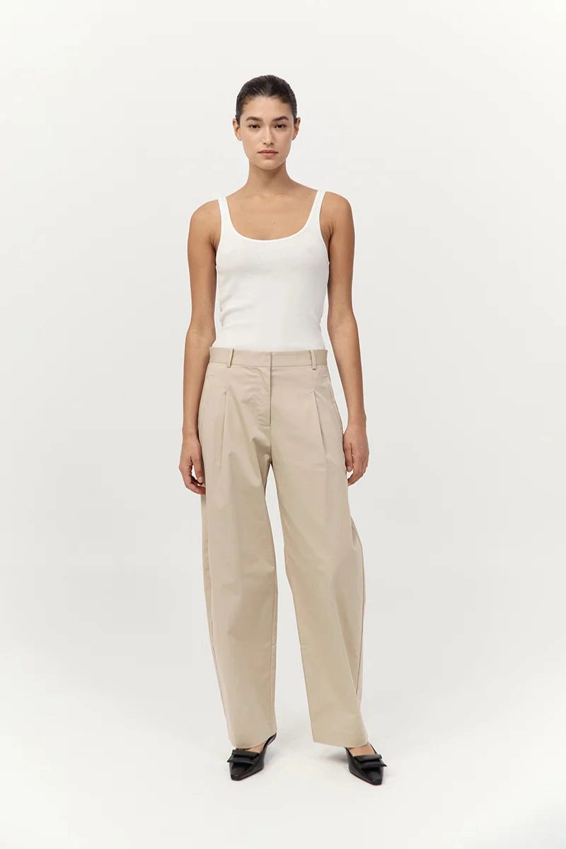 Chilly Weather Comfort Cotton Barrel Leg Pants in Champagne