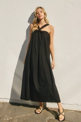 Cotton Halter Neck Maxi Dress - Black Oversized-Fit Sleek Tone