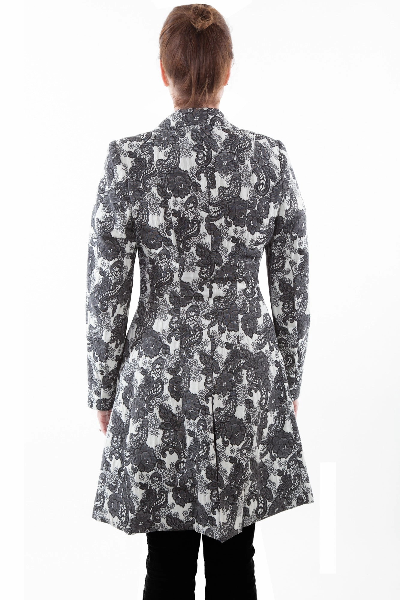 Comfort Flex Fit LightweightConstruction Scully Womens Black/White Polyester Damask Frock Coat