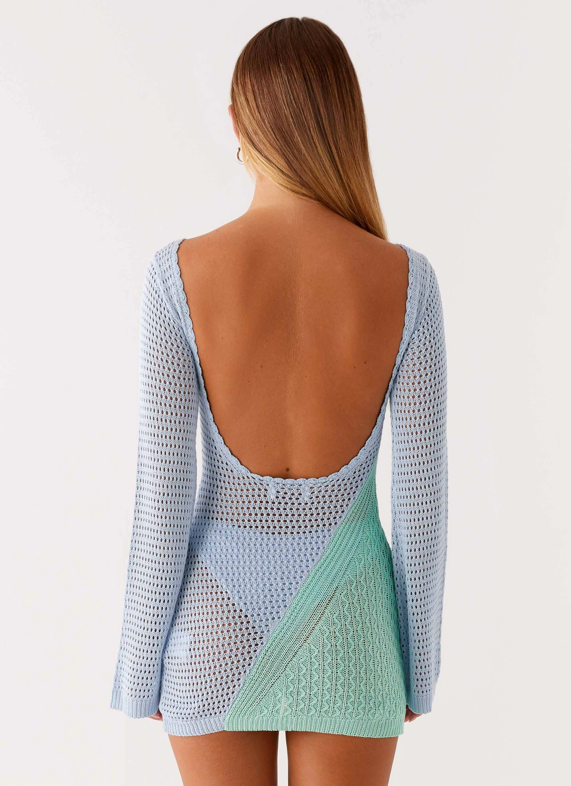 Printed-Fabric Estie Long Sleeve Crochet Mini Dress - Multi