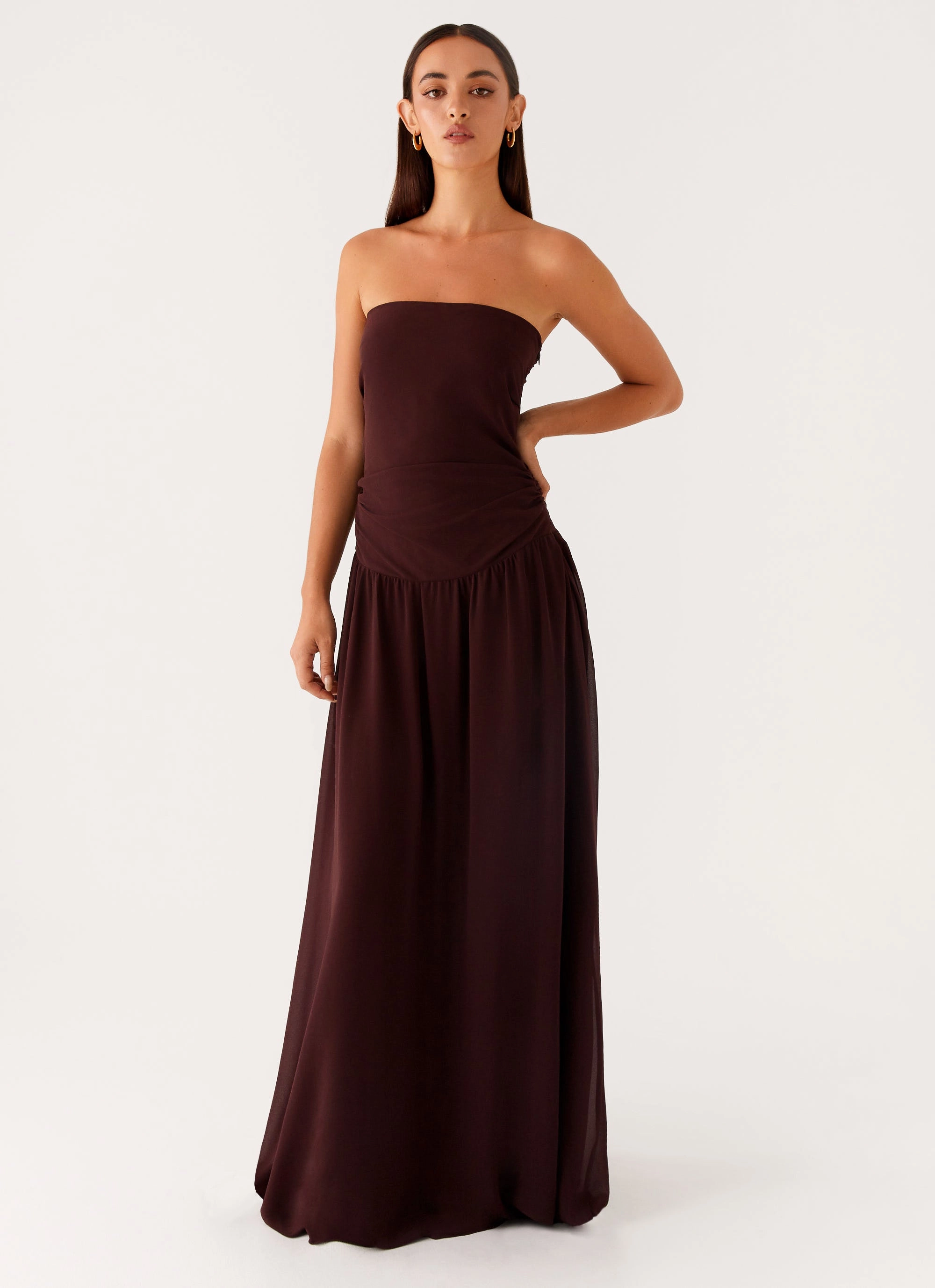 Floating Shape Classic Style Covia Strapless Maxi Dress - Dark Chocolate