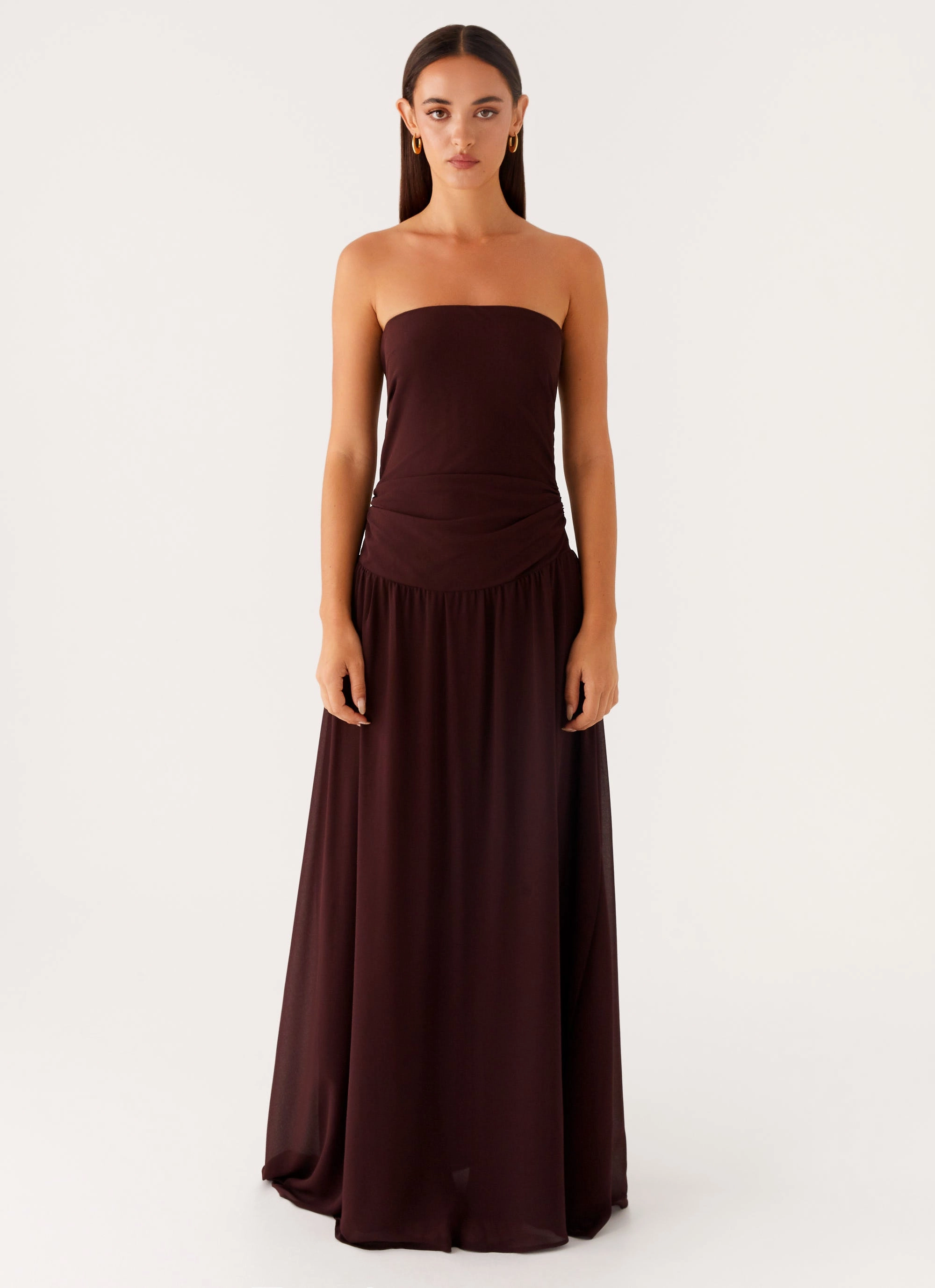 Fashion Daily Fluid movement Covia Strapless Maxi Dress - Dark Chocolate