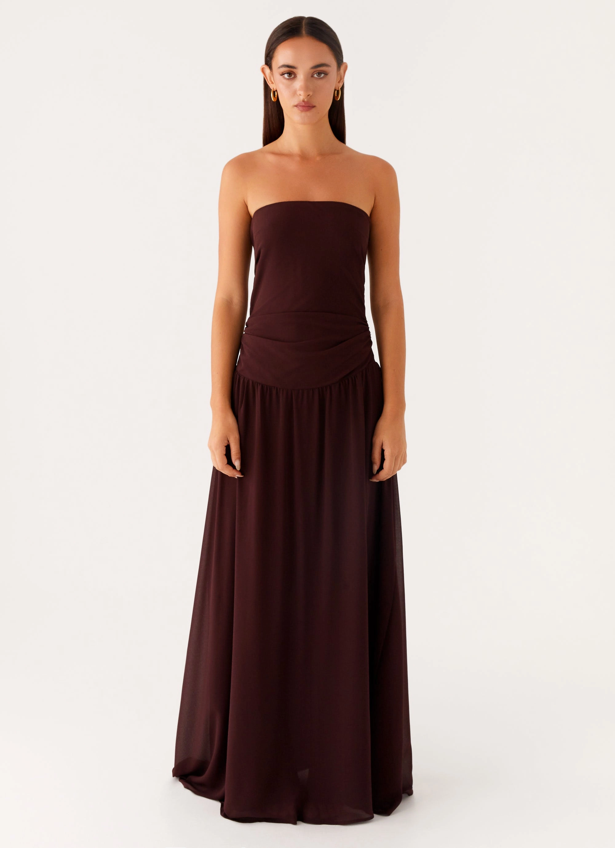 Covia Strapless Maxi Dress - Dark Chocolate Chilly Weather Comfort Feminine empire waist dress