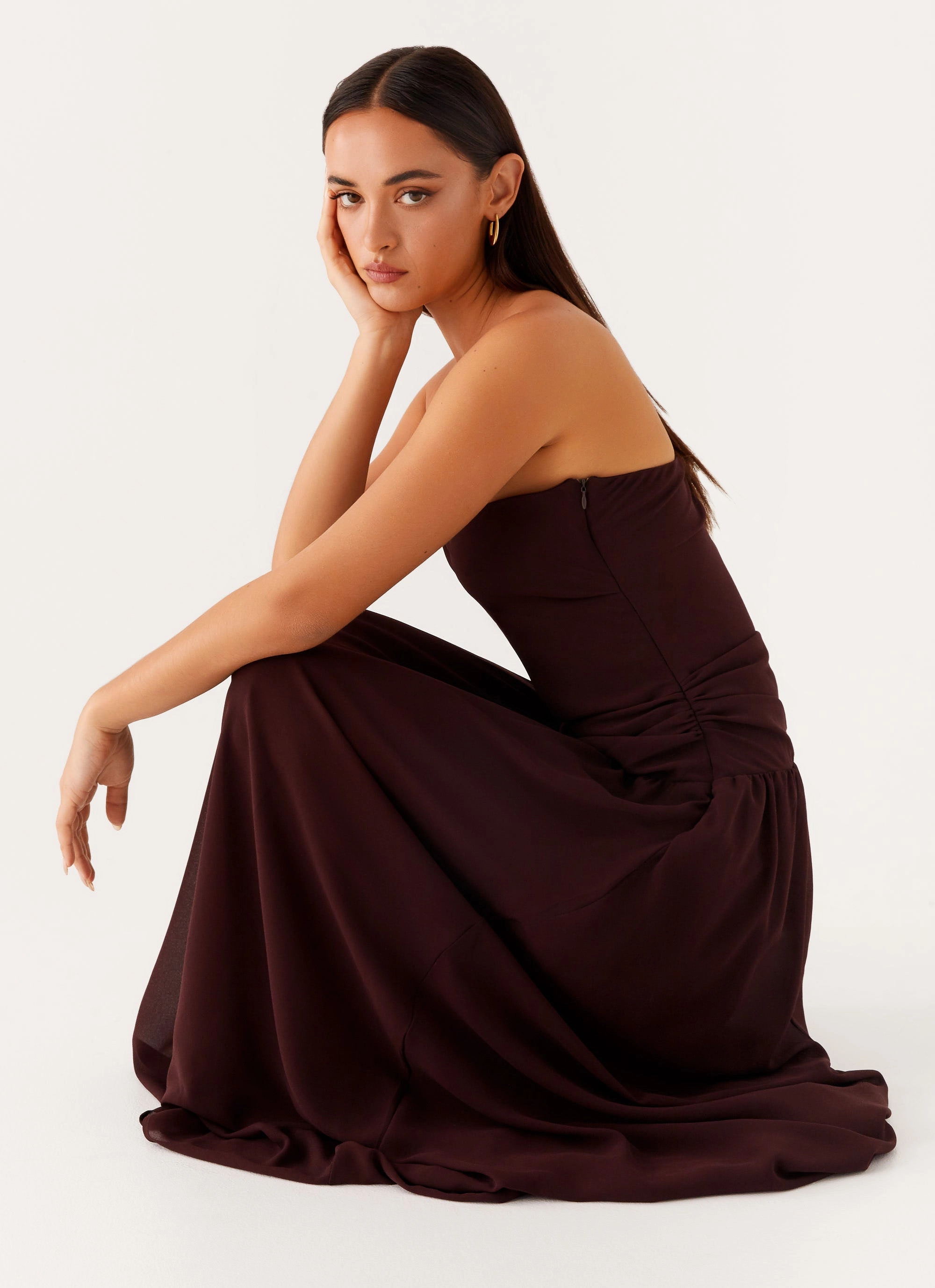 Flowy Texture Covia Strapless Maxi Dress - Dark Chocolate