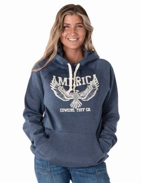 Polished Look Cowgirl Tuff Womens America Eagle Navy Poly/Rayon Hoodie